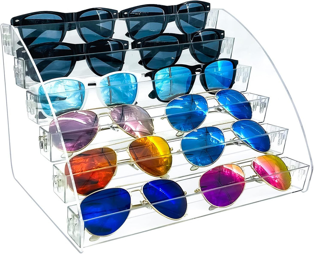 12 Piece Plastic Sunglasses Organizer Clear Eyeglasses Display Case 6 Tier Eyewe