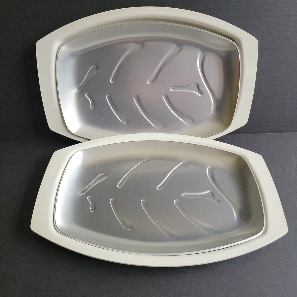 Nordic Ware #52 Creme Color Bakelite Sizzler Server Platter Set