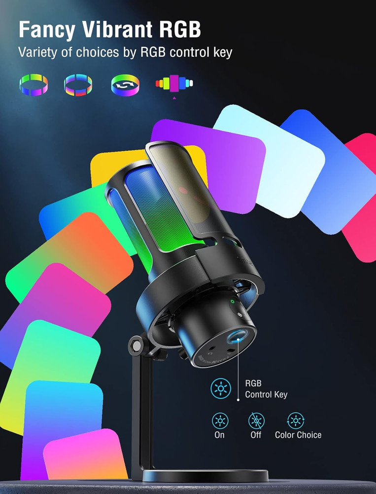 FIFINE Gaming USB Microphone, PC Computer Mic with 4 Polar Patterns for Podcast