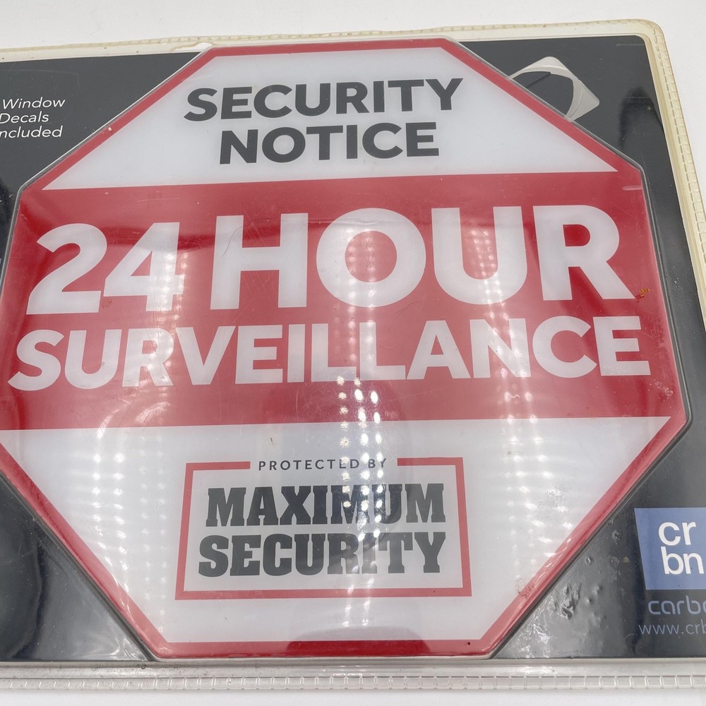 Security Yard Sign 24 Hour Surveillance Maximum Security w/ Stake & 4 Window Dec