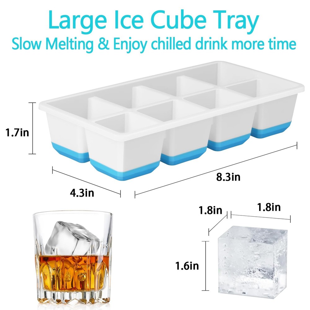 Large Ice Cube Trays 2 Pack, Silicone Easy-Release and Flexible Ice Cube Molds w