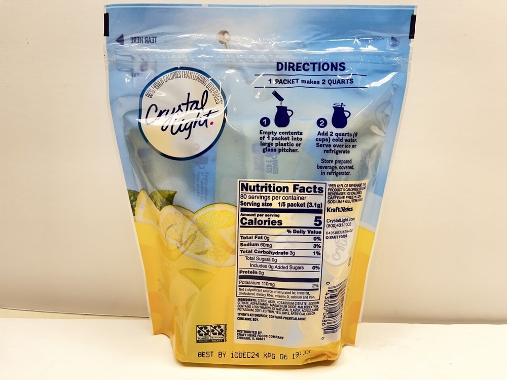 Crystal Light Natural Lemonade 16 Pitcher Packets Makes 32 Quarts