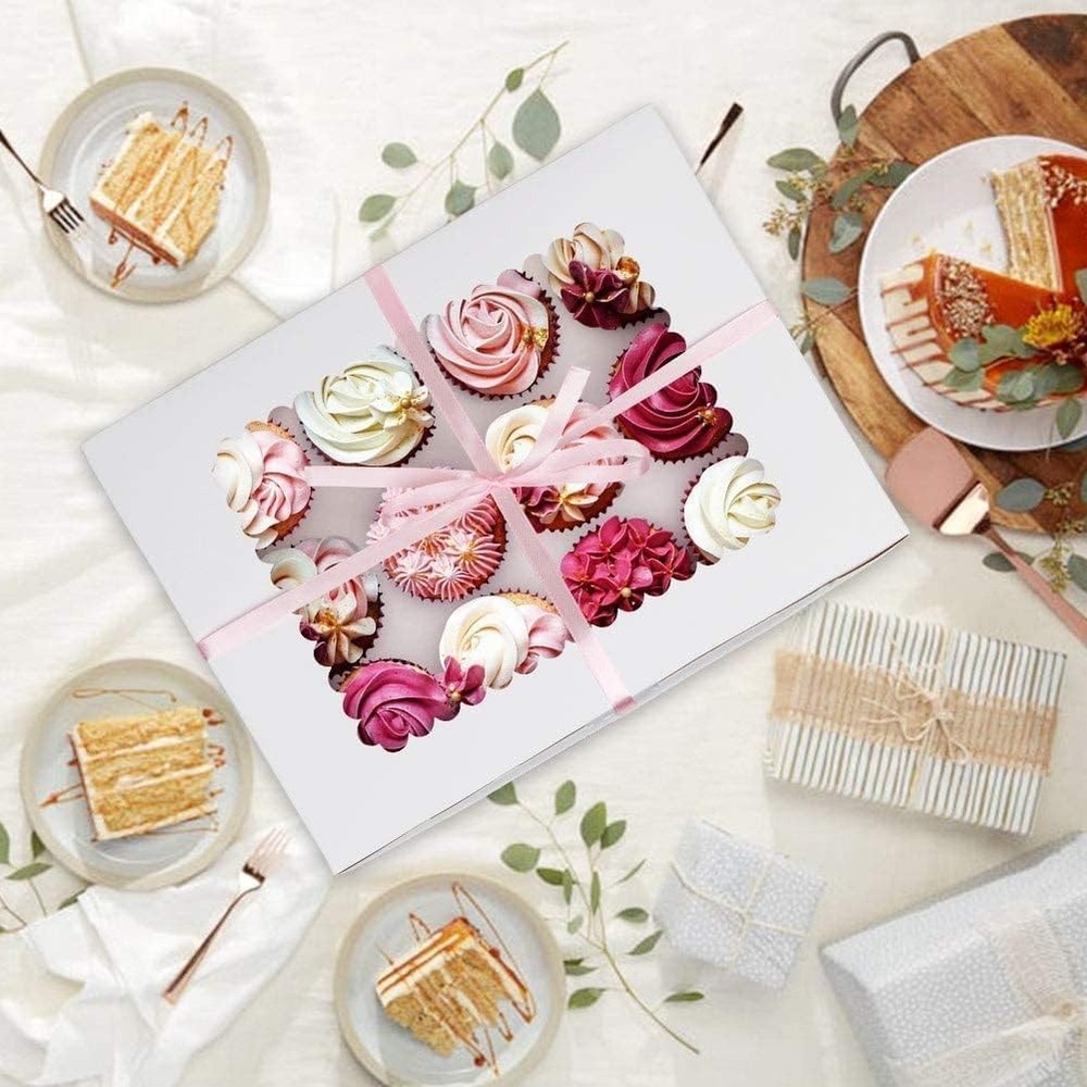Rarapop 6 Pack Cupcake Boxes for 12 Cupcakes Window Design