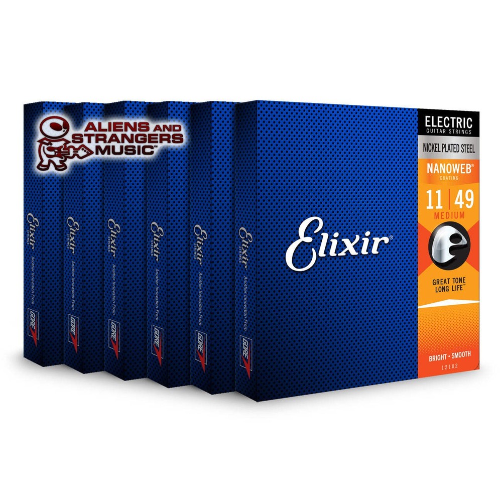 6 Sets! Elixir NANOWEB Nickel Electric — 12102 Medium .011-.049