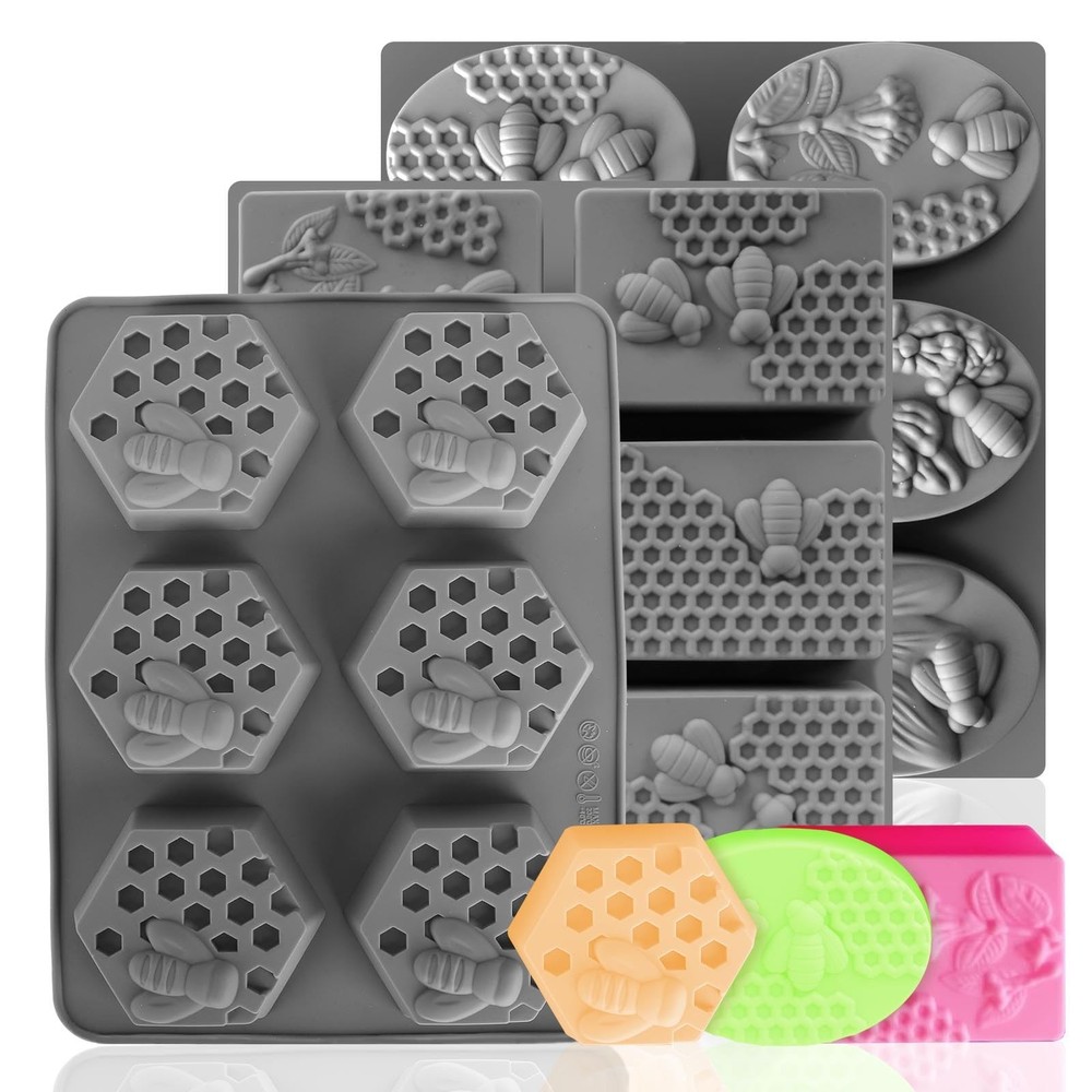 (More Styles Optional) 3 Pack Bee Soap Silicone Molds Set, Oval, Rectangular ...