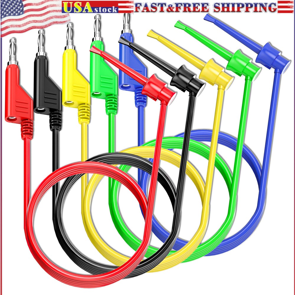 5PCS Multimeter Test Leads Test Hook Clip to 4mm Stackable Banana Plug Cable