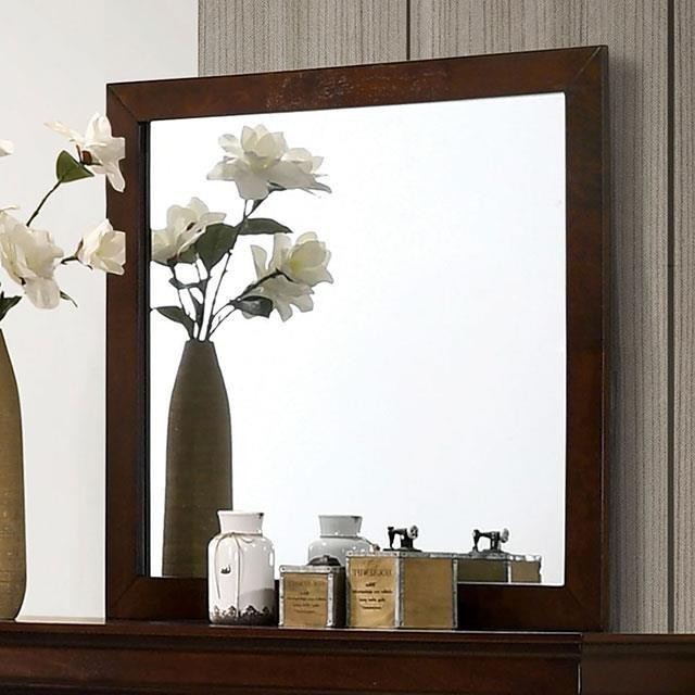 Full Size 3pc Bed Dresser Mirror Set Transitional Style Cherry Finish