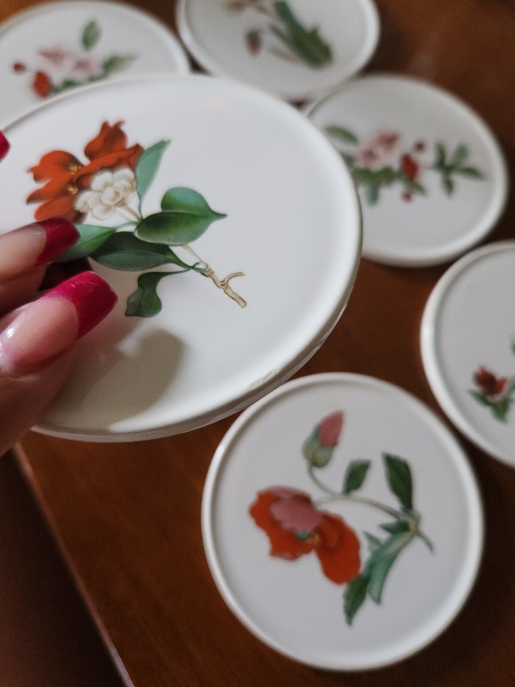 6 Porcelain Coasters Transferware Florals England