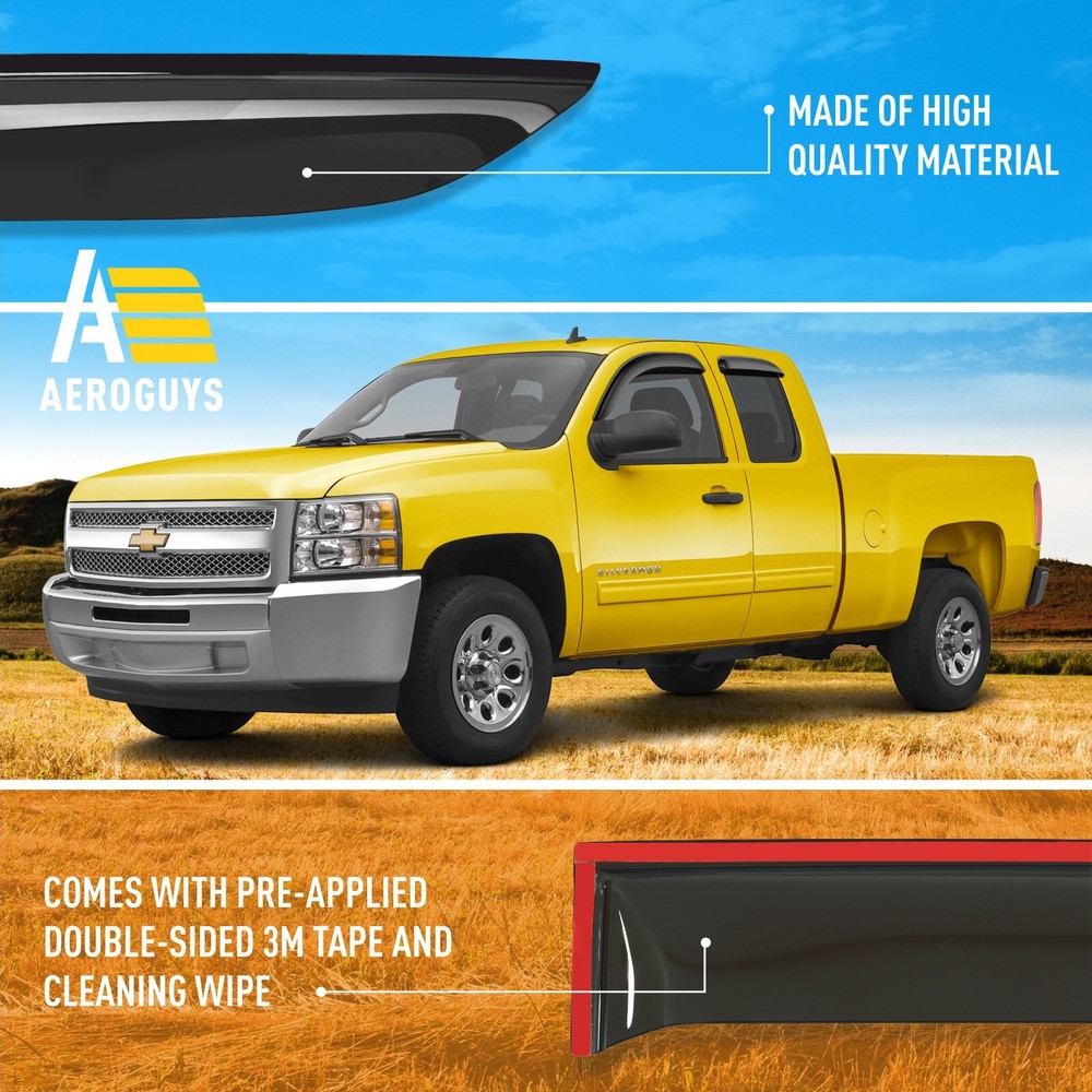 Rain Guards Vent Visors Shade for 2007-2013 Chevy Silverado Extended Cab