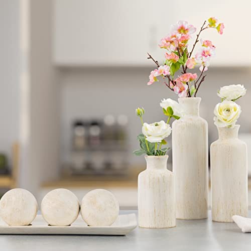 Rustic Luxe Decorative Tray and Orb Set - Centerpiece Table Distressed White