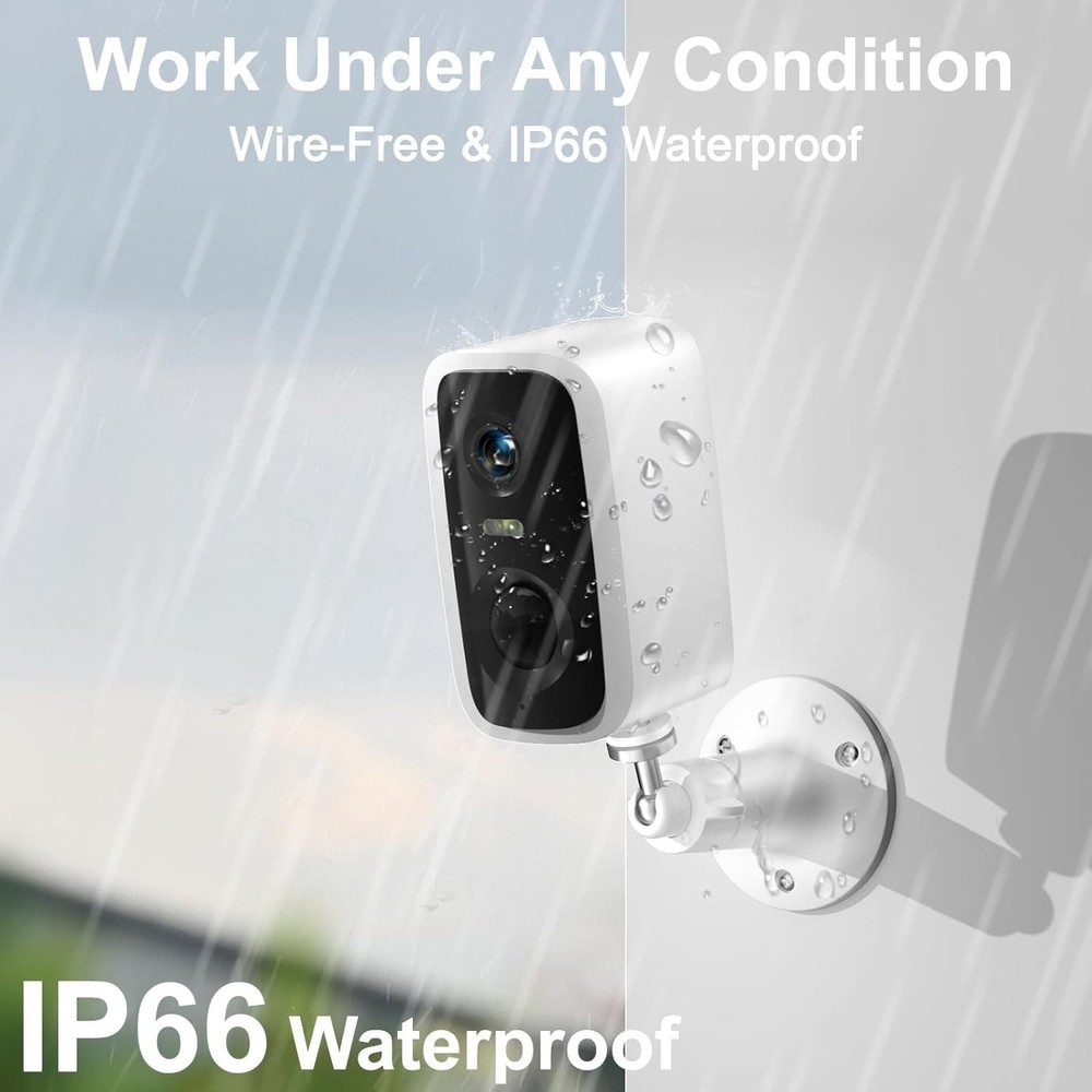 Wireless Home Security Camera 2K Battery-Powered Camera 4MP Outdoor Security Cam