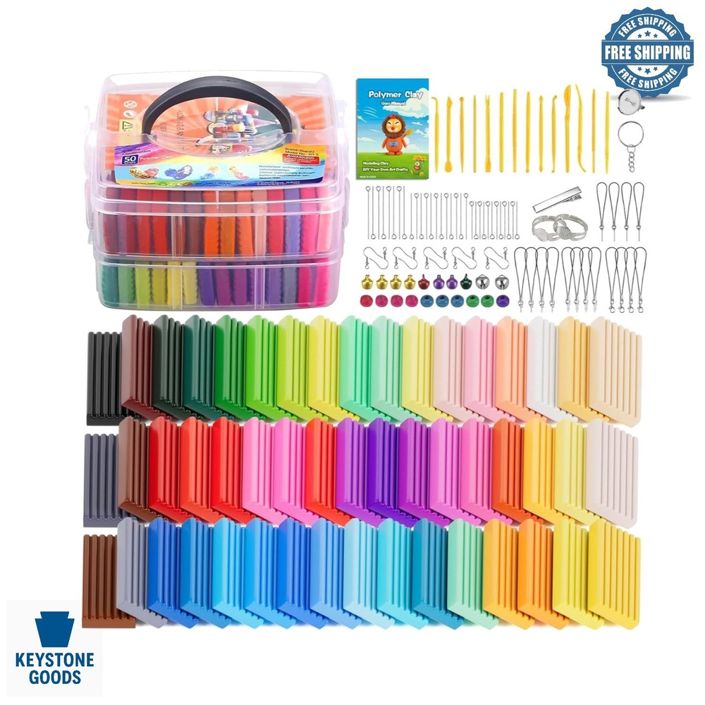 50-Color Polymer Clay Starter Kit with Sculpting Tools & Instructions
