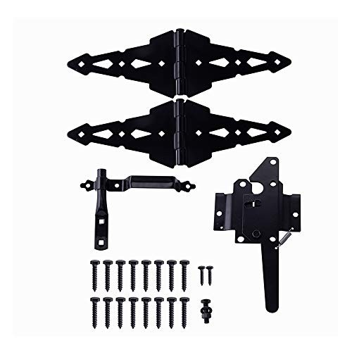 Wood Gate Hardware Set - Heavy Duty 8" Decorative Strap Hinges and Spring