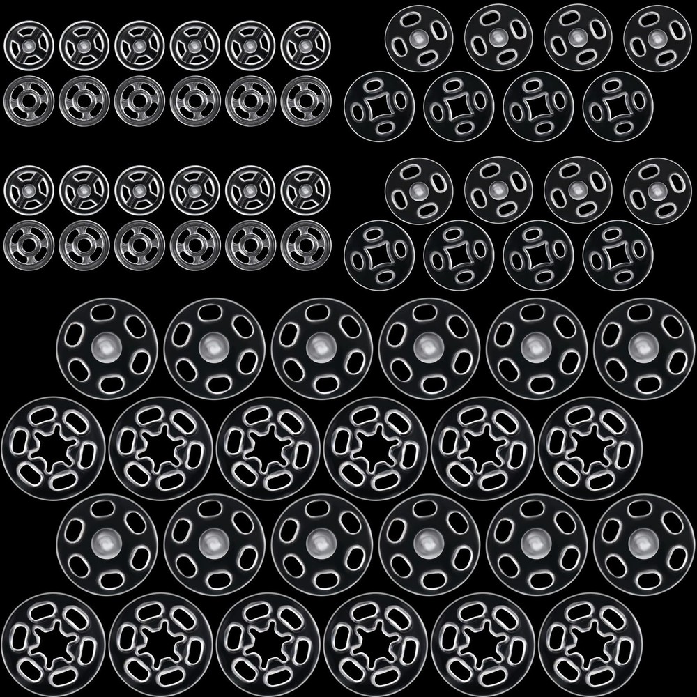 SmallCat 36 Sets Plastic Snap Buttons, Clear Snaps for Sewing, clear