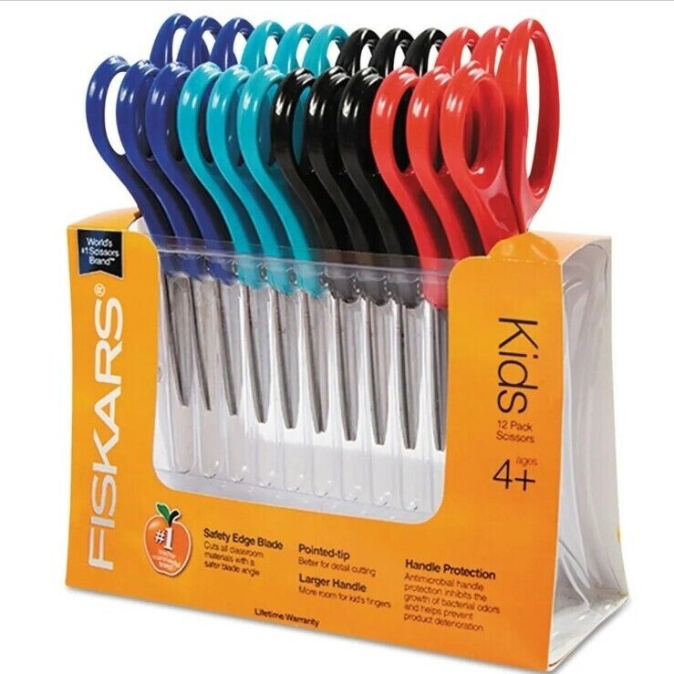 Fiskars Blunt-tip Kids Scissors Classpack, 5", Assorted Colors, Pack of 12