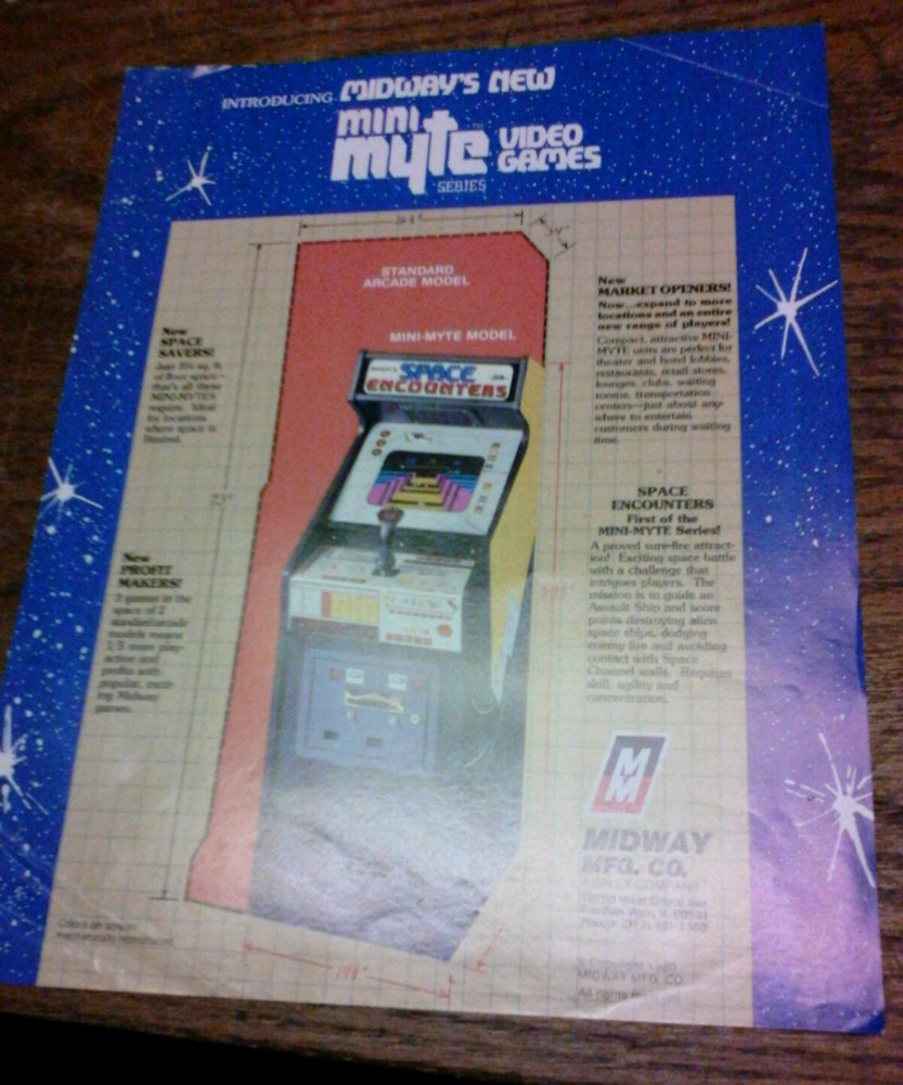 Midway SPACE ENCOUNTERS Mini Myte Arcade Video Game flyer- original