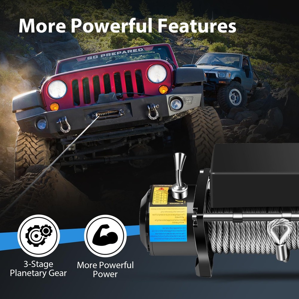 8000LBS Winch Kit Steel Cable Wireless Remote Control Box