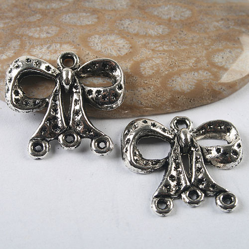 10pcs dark silver tone bowknot connector h3496