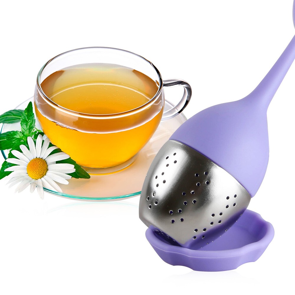 Purple Silicone Leaf Tea Infusers Stainless Tea Strainer Herbal Filter Diffuser