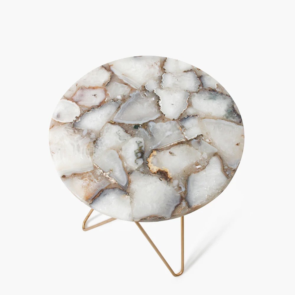 18"x18" Agate Table Top, White Salt Stone Table, Agate Side Table, Round Table