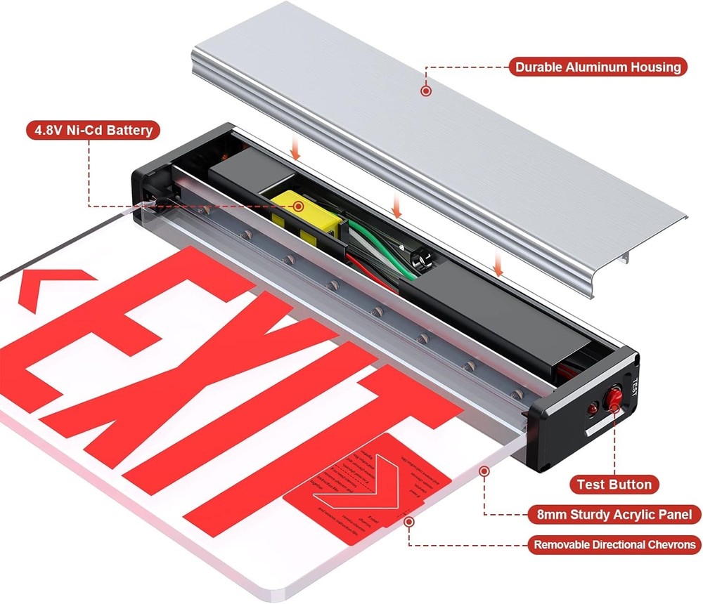 LED Exit Emergency Sign Light Red/Green Color Switchable- ABS Fire Resistance
