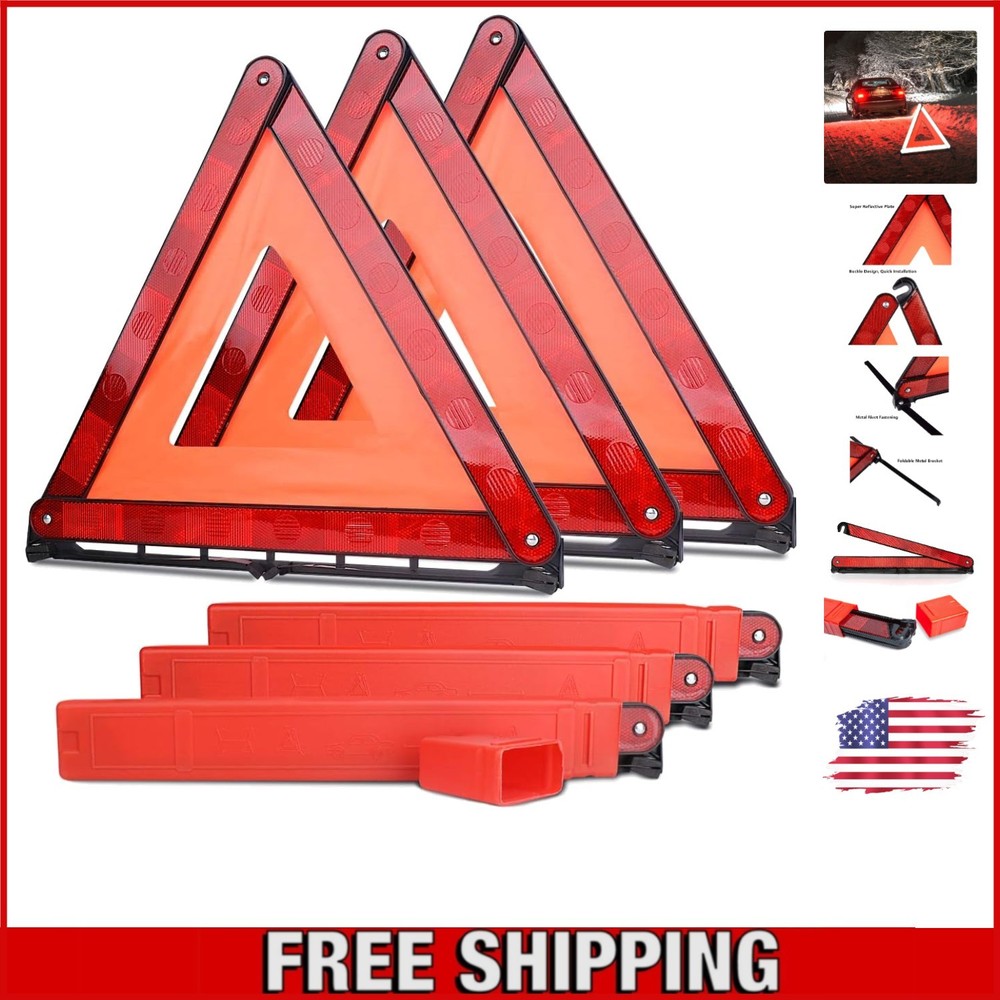 Portable Reflective Triangle Pack for Car Emergency - 3 Essential Safety Signs