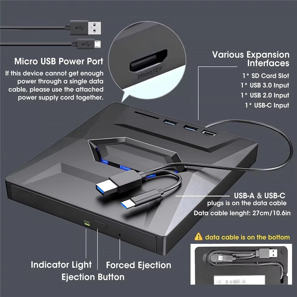 External CD DVD Burner Reader Write USB 3.0 High Speed for Windows PC Mac Laptop