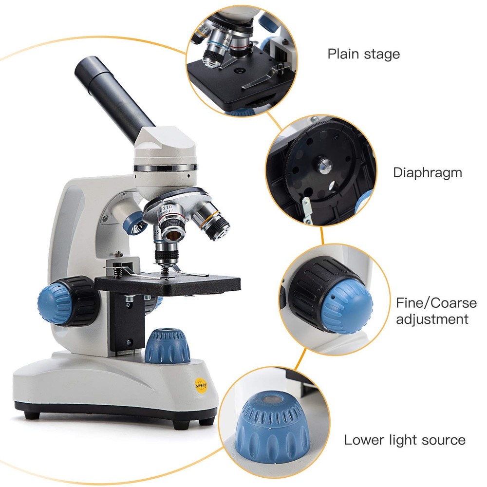 Microscope SW150,Compound Student Microscope,40X-1000X,Monocular Head,Coarse ...