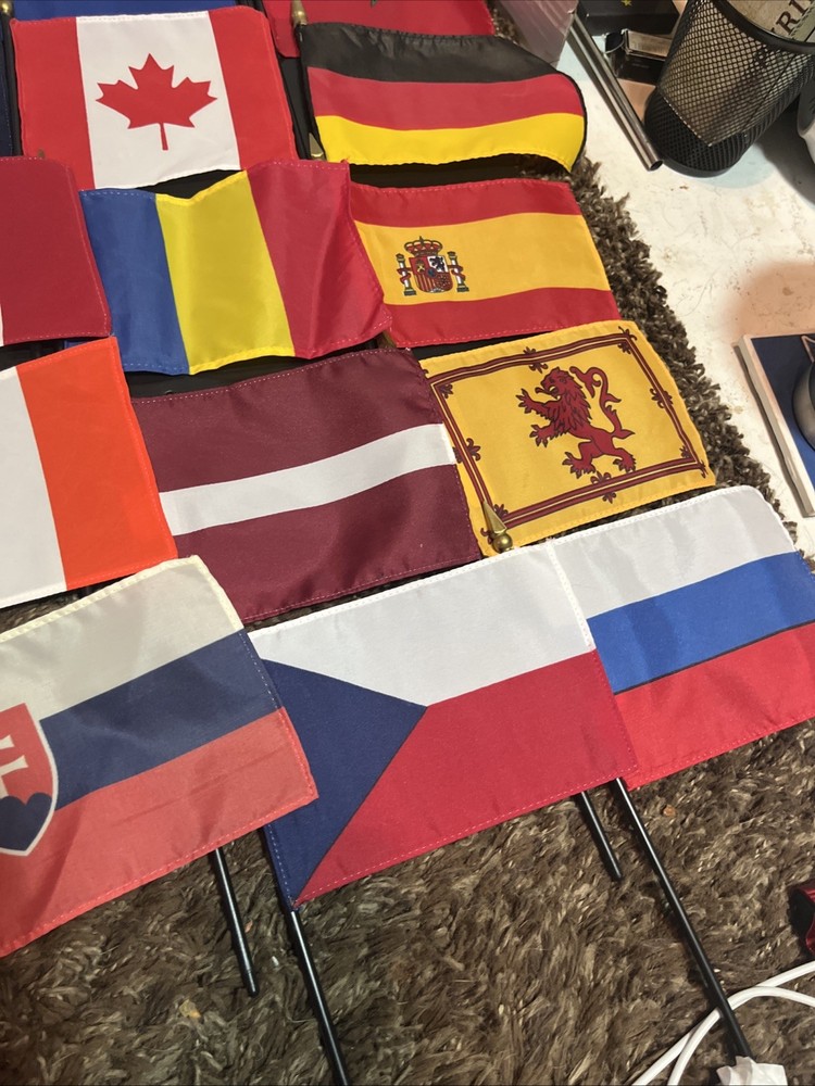 Lot of 32 Desk Display Flags Multiple Countries