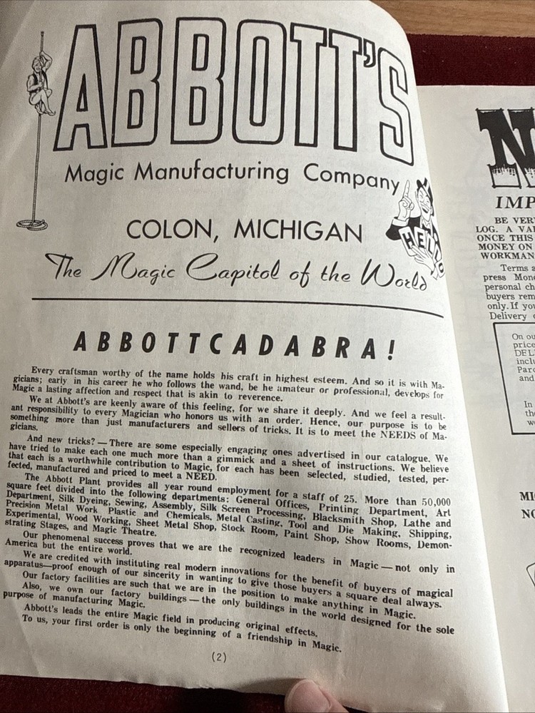Abbott’s Magic Manufacturing Catalog Of Magic #22 VNTG 1970’s Magic Reference