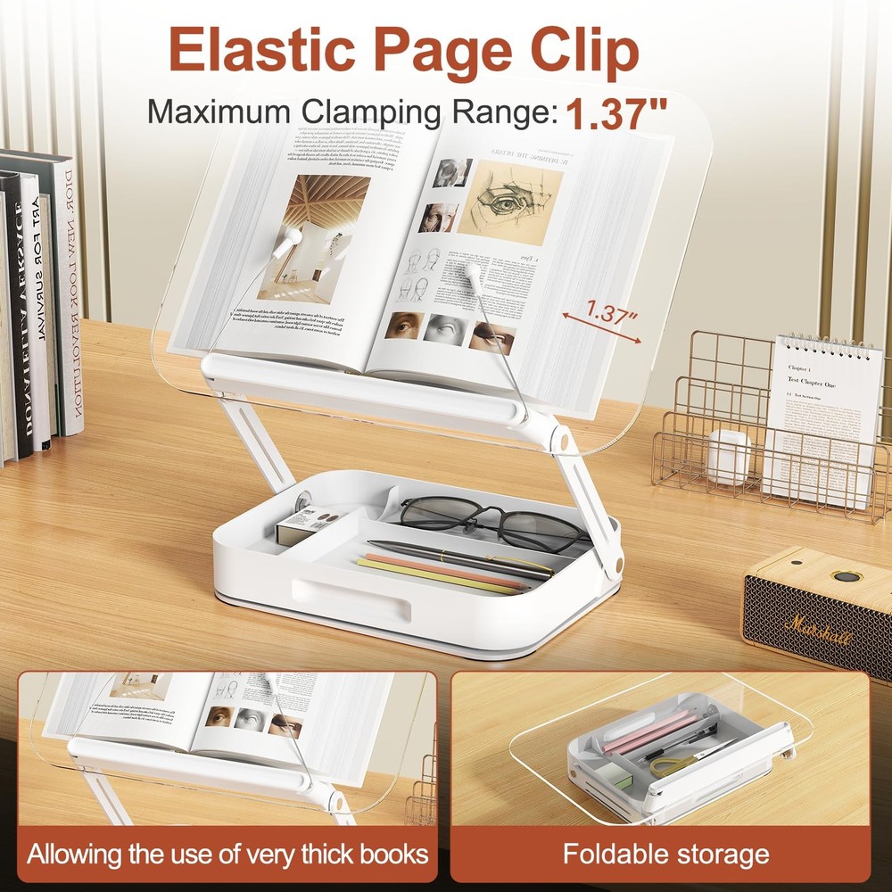 Acrylic Book Stand Storage 360 Rotating Base, Foldable Desktop Riser Holder