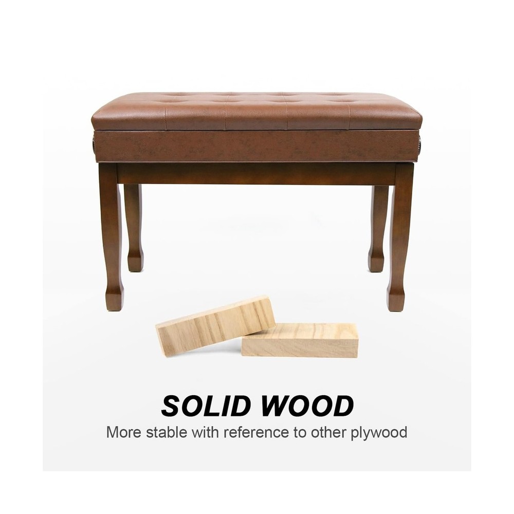 Adjustable Height Piano Bench with Storage, Solid Wood Duet Keyboard Stool, W...