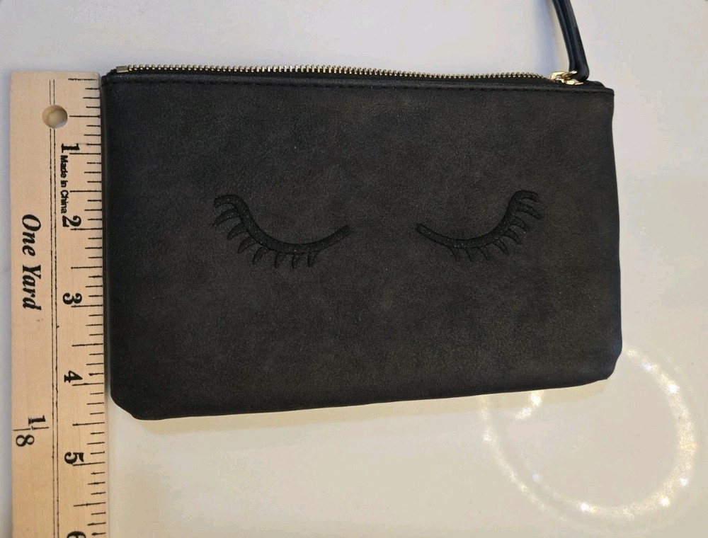 Stella & Dot Mini Pouch-Embroidered Lashes-Black