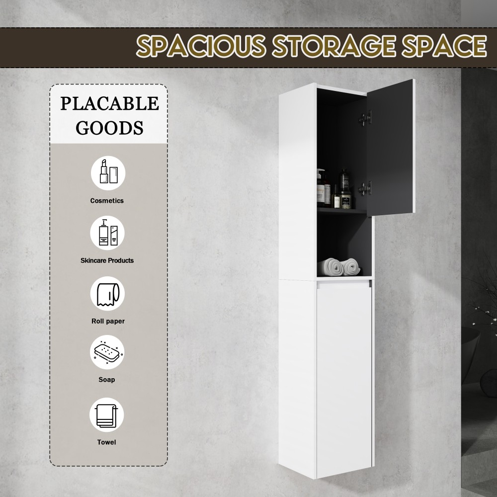 Bathroom Side Cabinet 2 Soft Close Doors Float Mounting Design