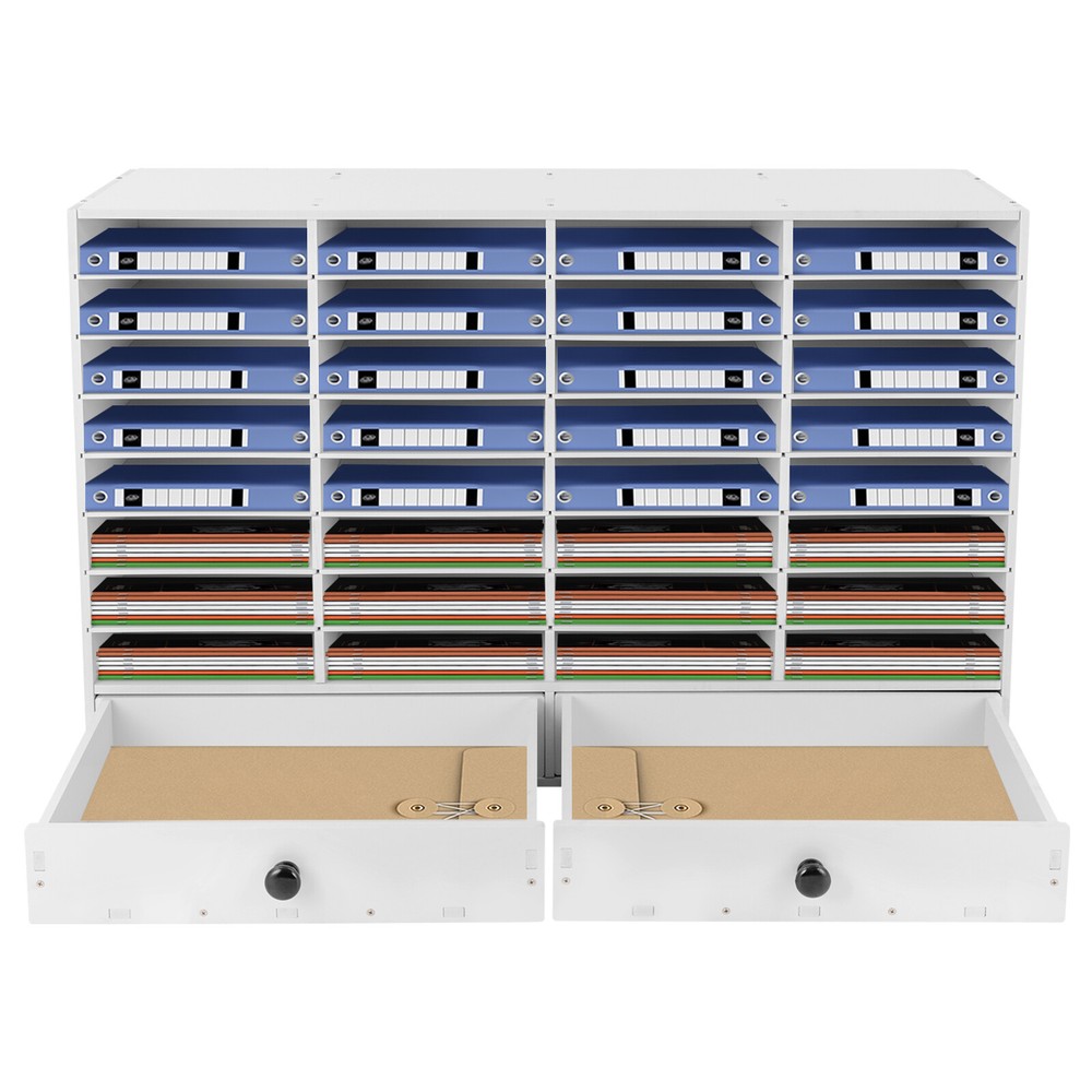Adjustable Literature Organizer, 32 Compartment with 2 Drawers White NEW