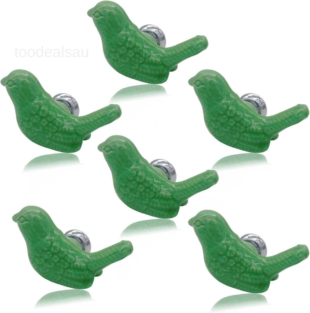 6pcs-Pack Vintage Ceramic Drawer Knobs and Pulls, Birds Art Decor Green