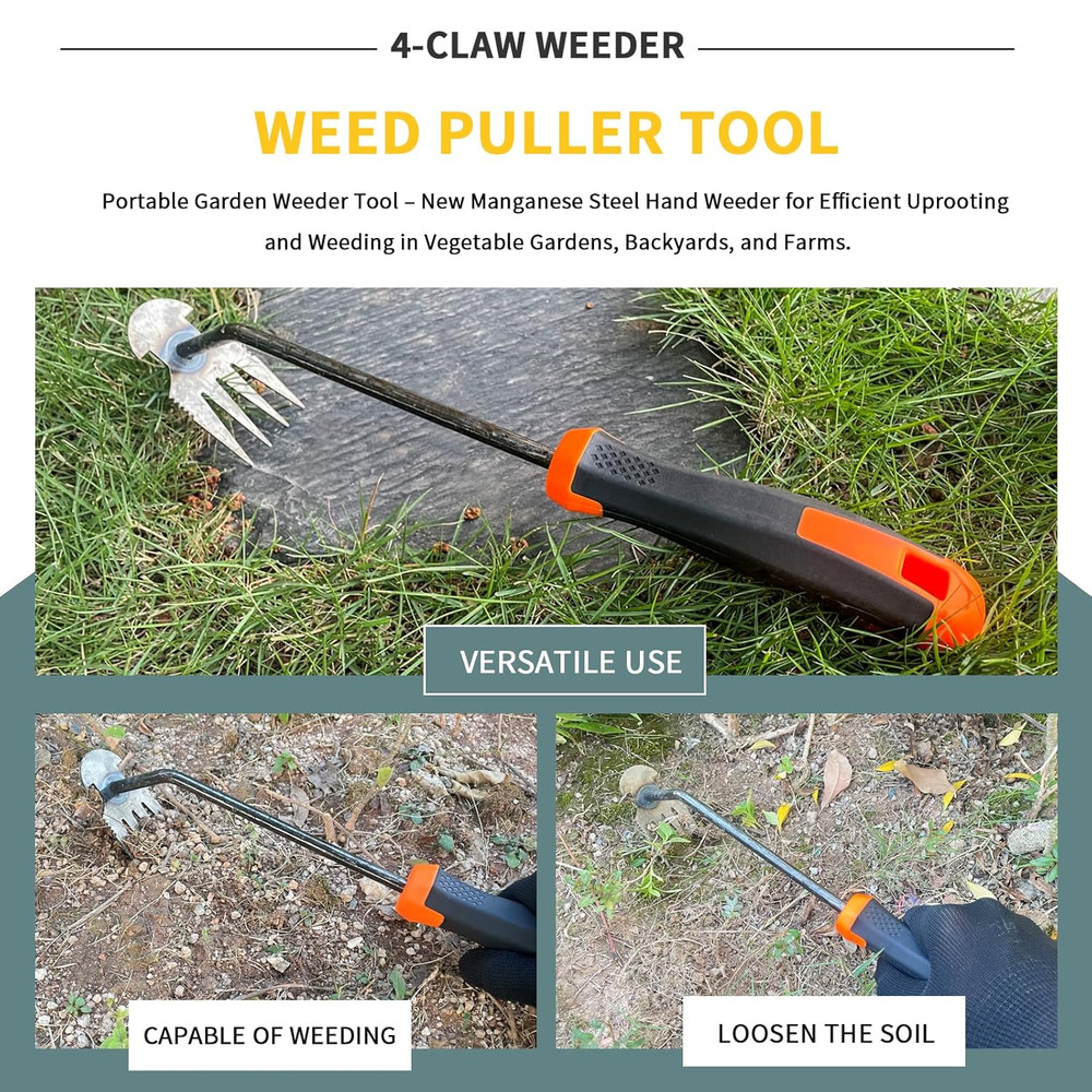Durable Dual-Purpose Weed Puller Tool with Manganese Steel Teeth