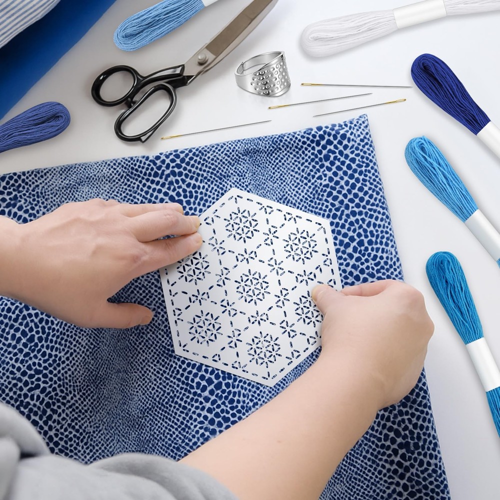 37 Pcs Sashiko Thread Kit Sashiko Needles Cotton Thimble Sashiko Patterns Emb...