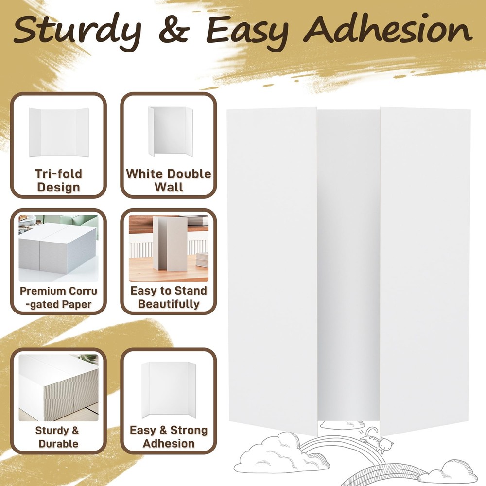 Small Trifold Poster Board, 4 Pcs Corrugated Display Board For Project, White