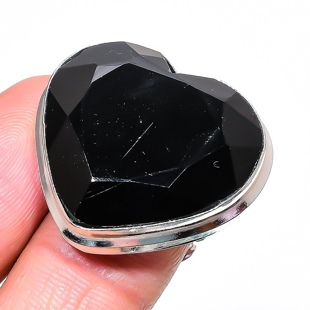 Black Spinel Heart Shape Gemstone Adjustable Ring Statement Handmade Jewelry