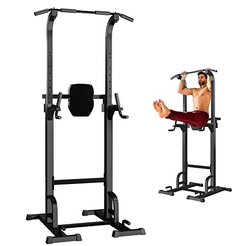 Holleyweb Multi-Function Power Tower Dip Station Pull Up & Dip Stands - Black