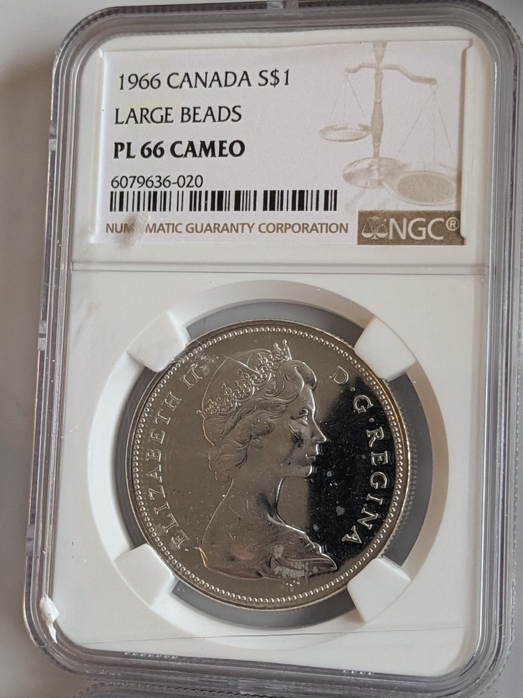 1966 (Large Beads) Canada Silver $1  NGC PL66 Cameo