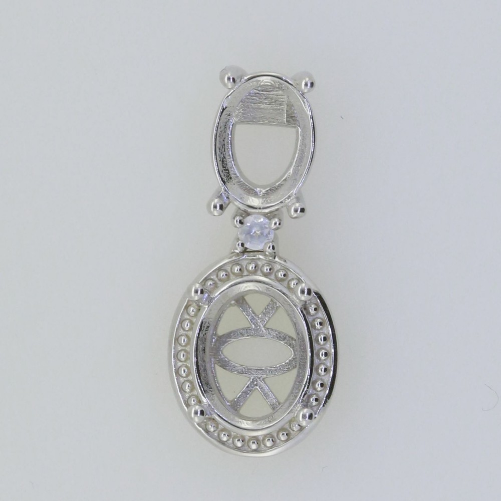 Sterling Silver Semi Mount Pendant Setting Oval OV 9X7mm White Topaz