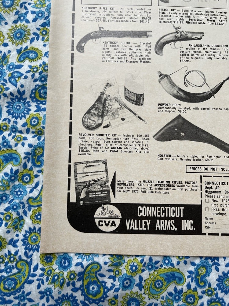 Vintage 1973 Connecticut Valley Arms Muzzle Loading Guns Print Ad