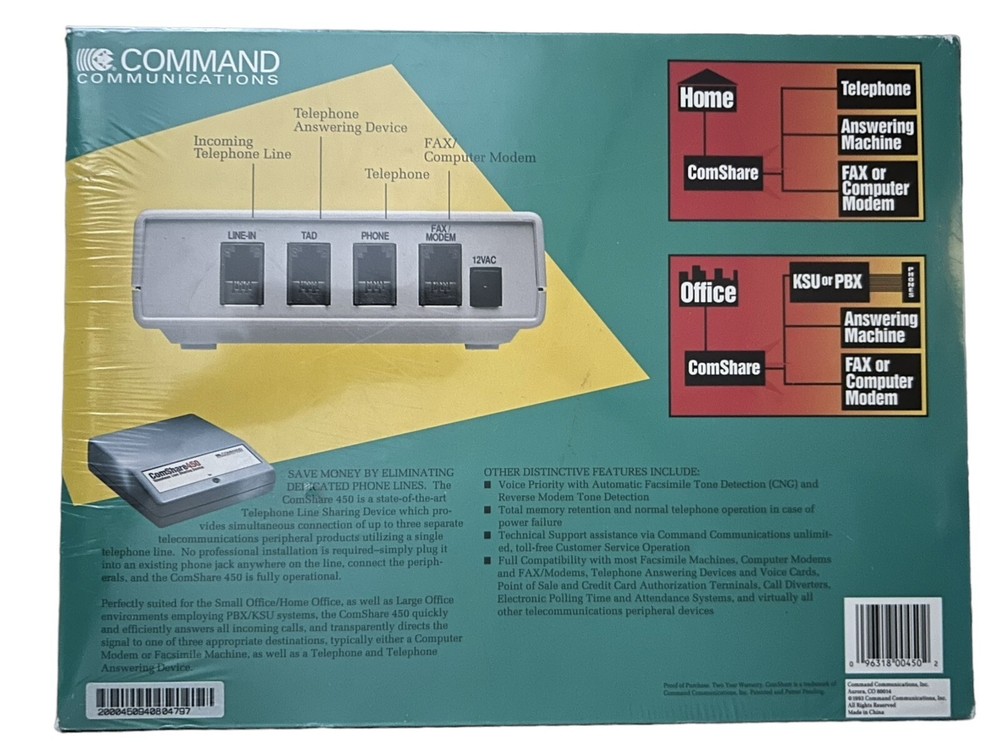 Vintage Comshare 450 Telephone Line Sharing Device Command Communications Sealed