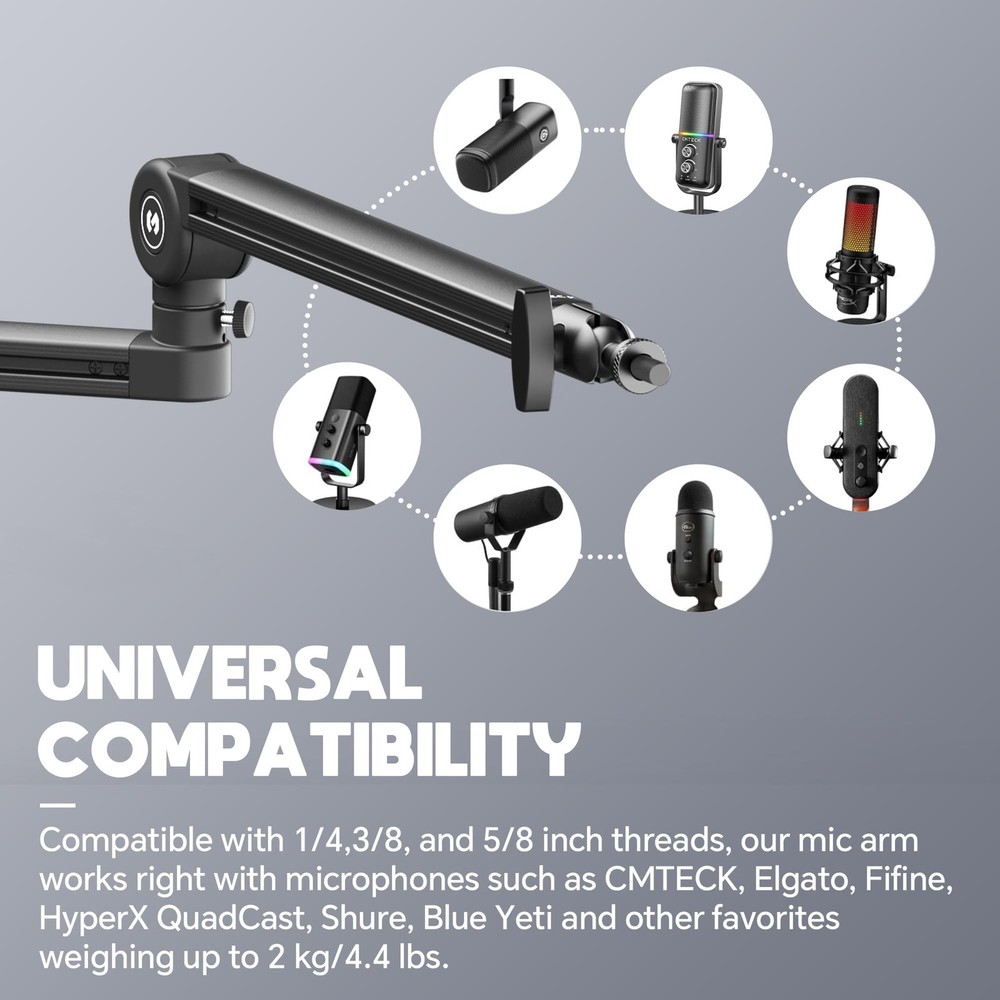 Microphone Boom Arm, Low Profile Microphone Arm Stand with Cable Management, ...