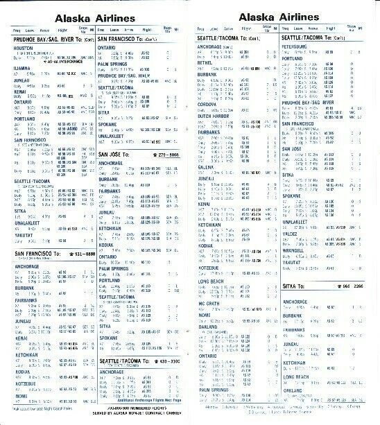 Alaska Airlines timetable 1984/02/01