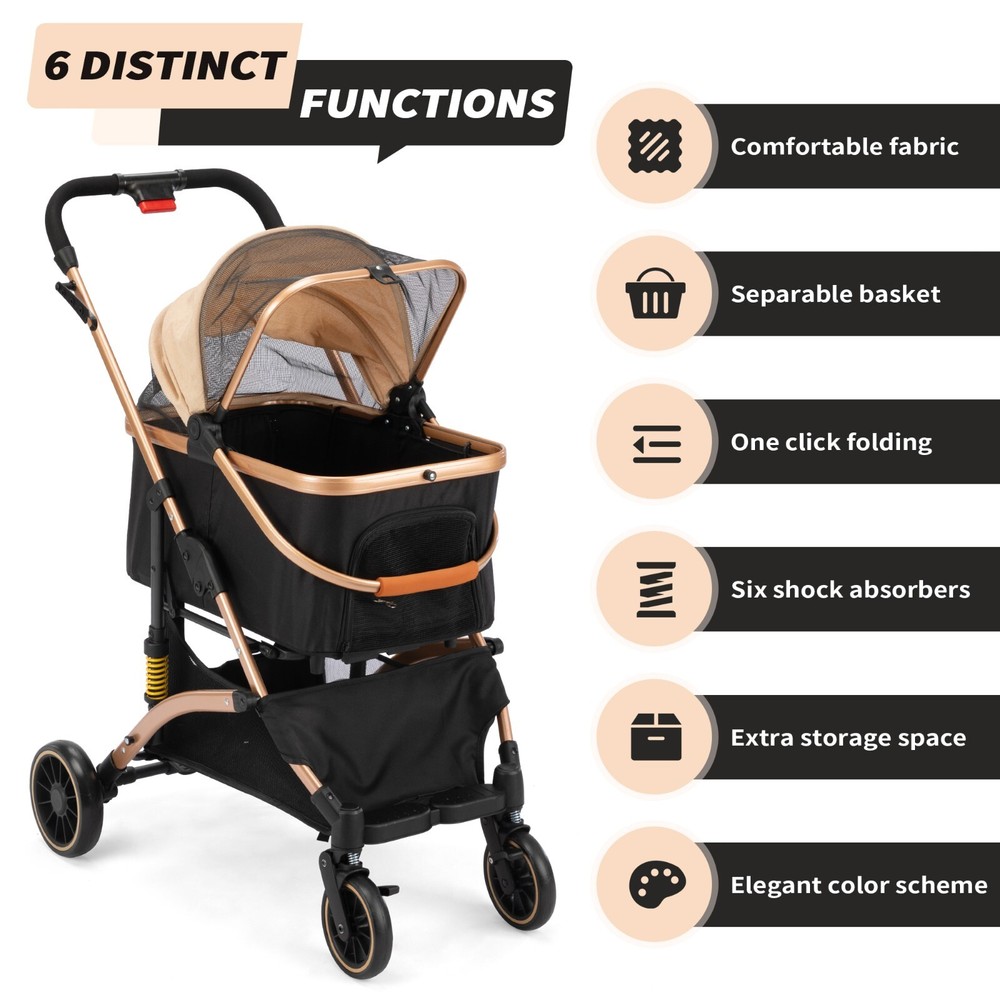 COZIWOW Pet Stroller Folding Stroller with Cup Holder, Storage Basket,4 wheels