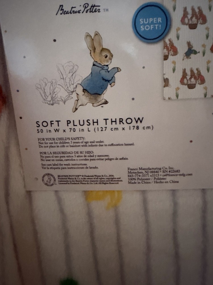 Beatrix Potter Peter Rabbit Plush Easter Throw Blanket 50 X 70" NWT HTF