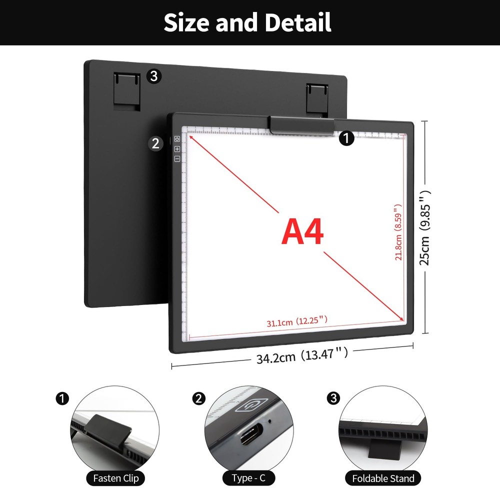 Rechargeable A4 Light Box with Padded Case,led pad Built-in Black